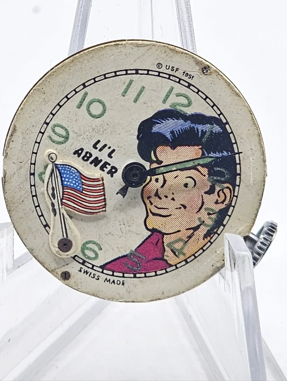1951 New Haven Lil Abner Animated Wristwatch Non-Working Missing Hour Hand